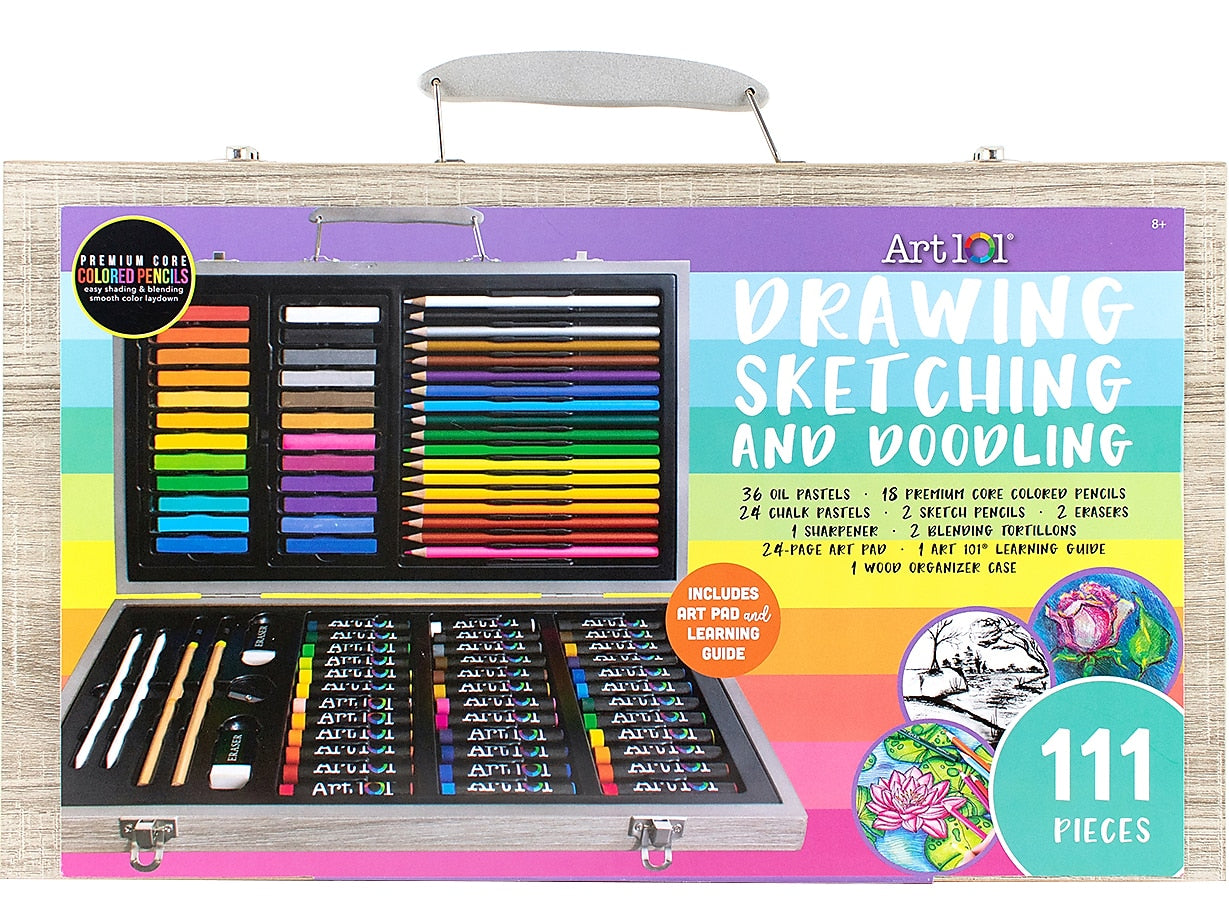 Art 101 Drawing, Skeetching, and Doodling Art Set, Assorted Colors, 111 Pieces