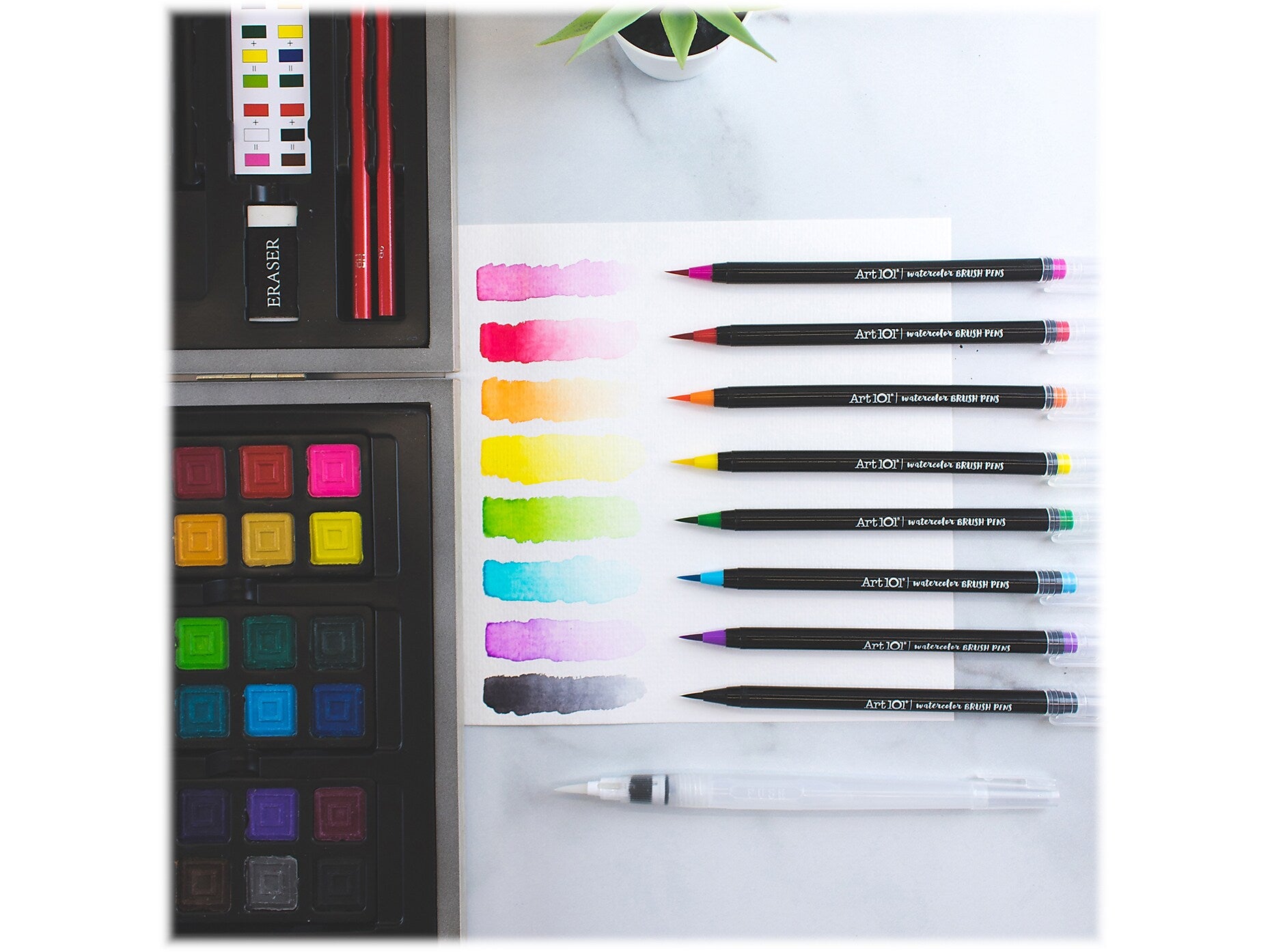 Art 101 Watercolor Draw and Sketch Drawing Kit, Assorted Colors, 88 Pieces