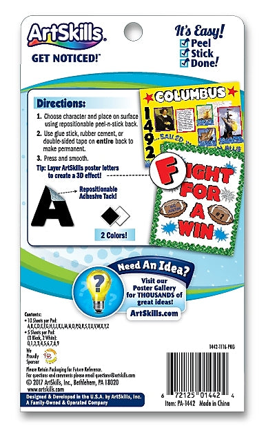 Artskills Poster and Bulletin Board Lettering, Quick Letters, Black & White, Pack of 310