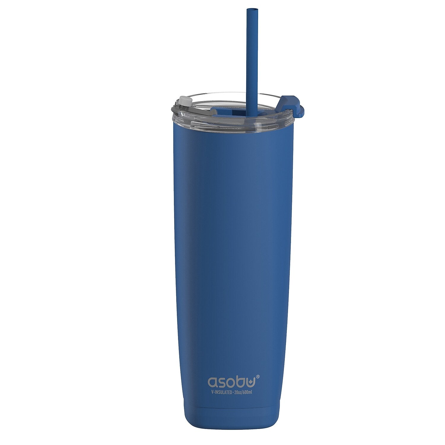 ASOBU 20-Ounce Aquilina Double-Wall-Insulated Stainless Steel Tumbler with Straw, Blue