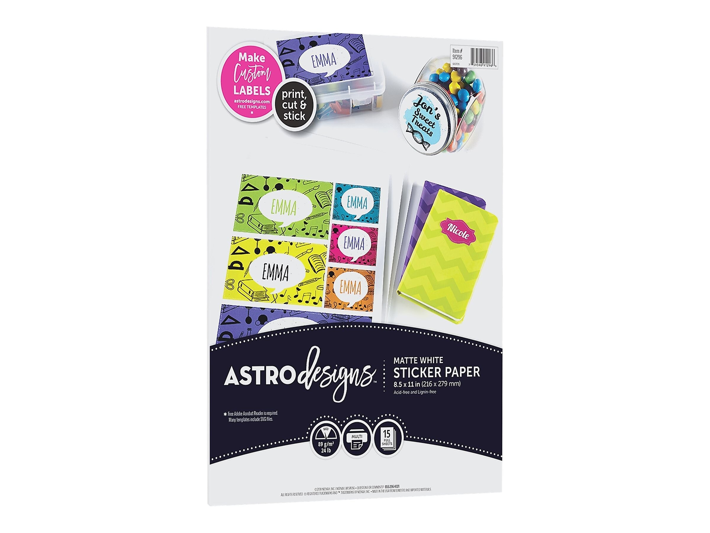 Astrobrights Astrodesigns Inkjet/Laser Sticker Paper Labels, 8 1/2