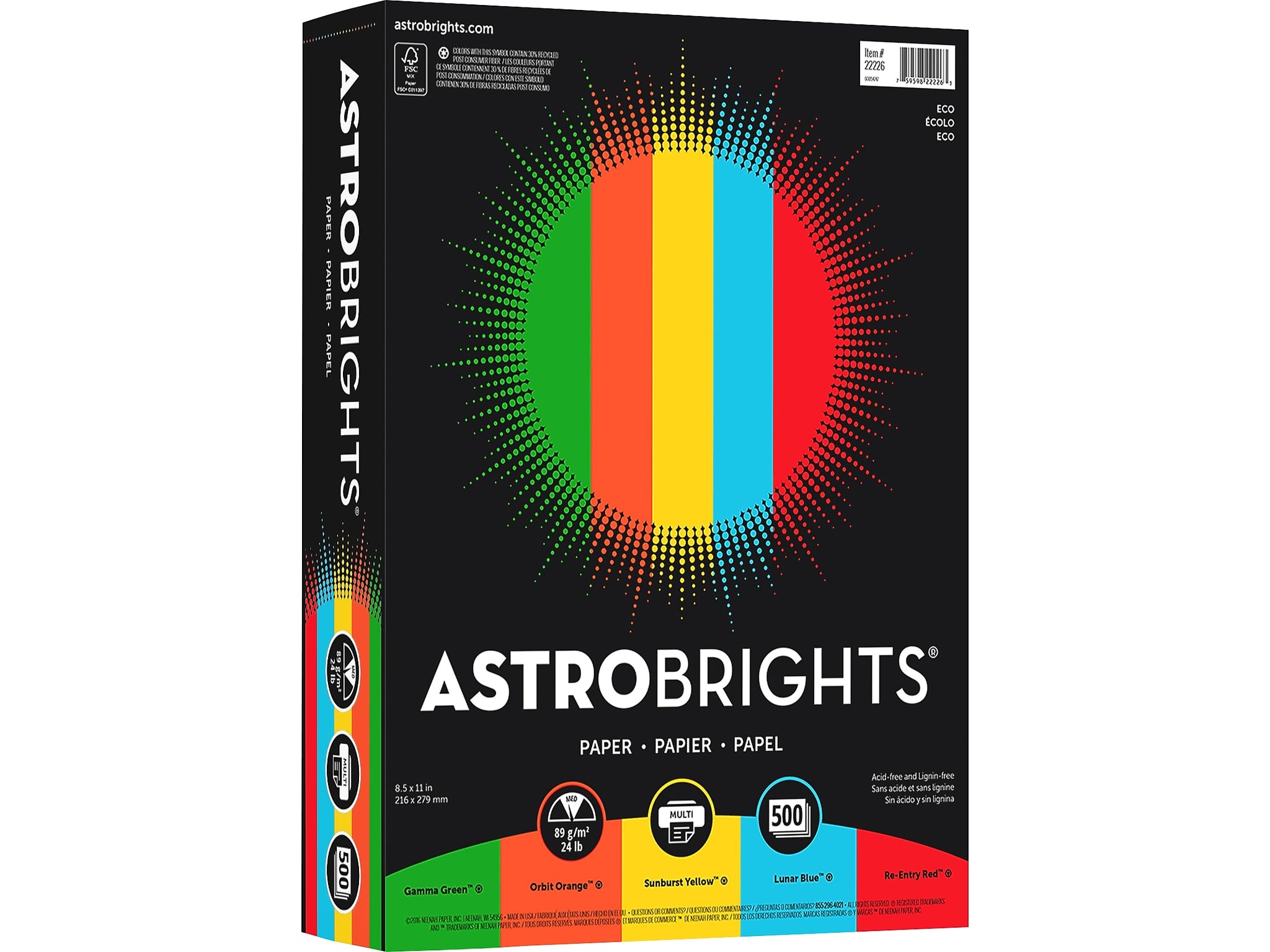 Astrobrights Colored Paper, 24 lbs., 8.5