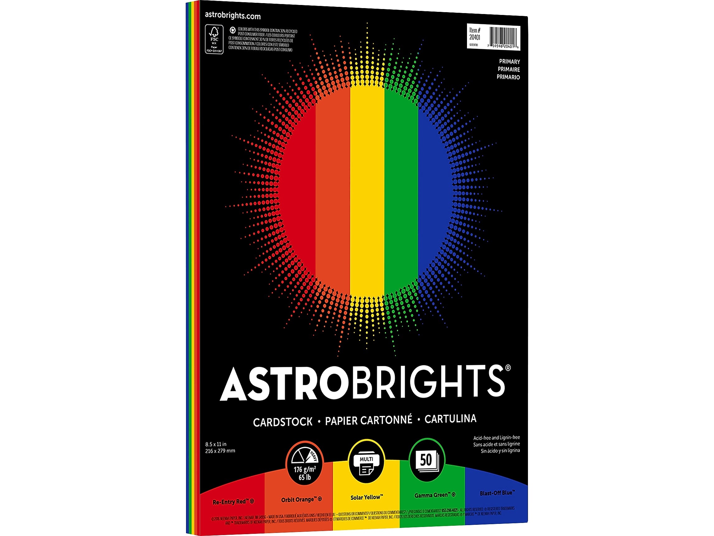Astrobrights Primary One 65 lb. Cardstock Paper, 8.5