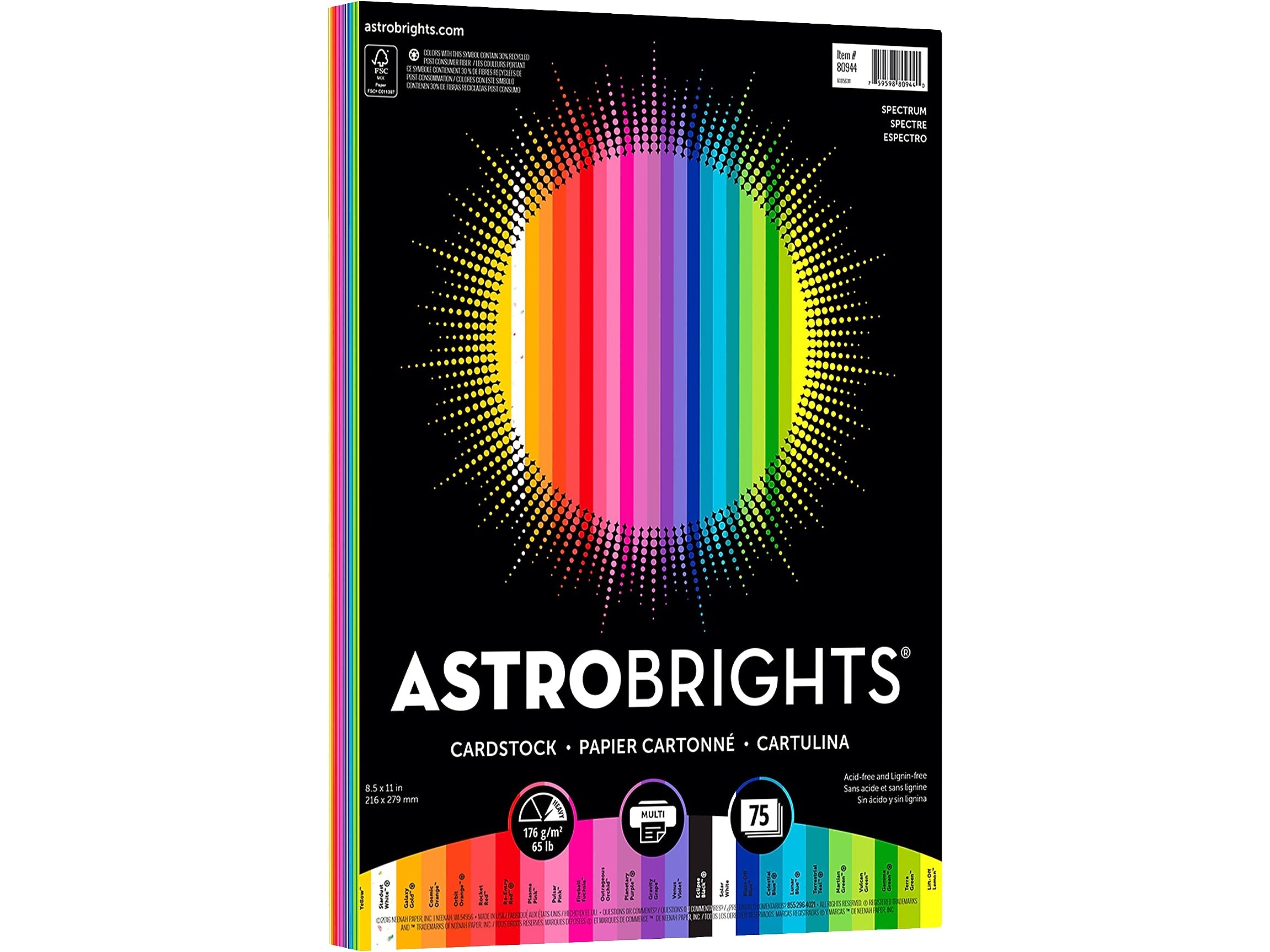 Astrobrights Spectrum 65 lb. Cardstock Paper, 8.5