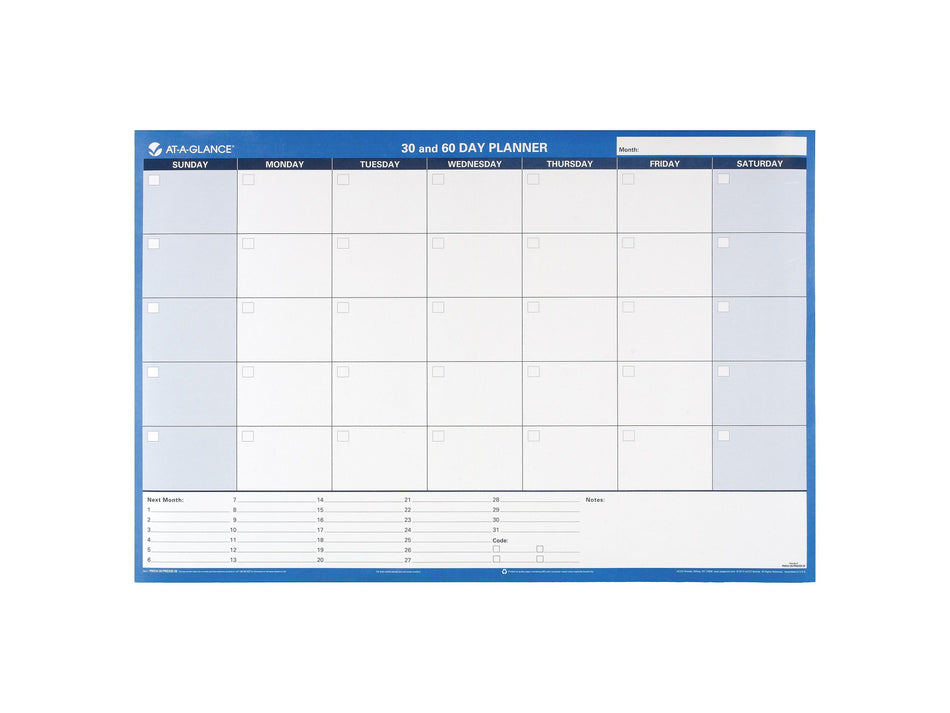 AT-A-GLANCE 30-60 Day 24"H x 36"W Dry Erase Monthly Wall Calendar, Blue