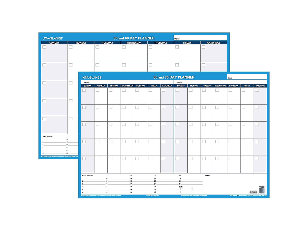 AT-A-GLANCE 30-60 Day 24"H x 36"W Dry Erase Monthly Wall Calendar, Blue