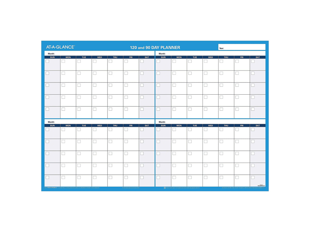 AT-A-GLANCE 90-120 Day 24"H x 36"W Dry Erase Monthly Wall Calendar, Reversible, Blue