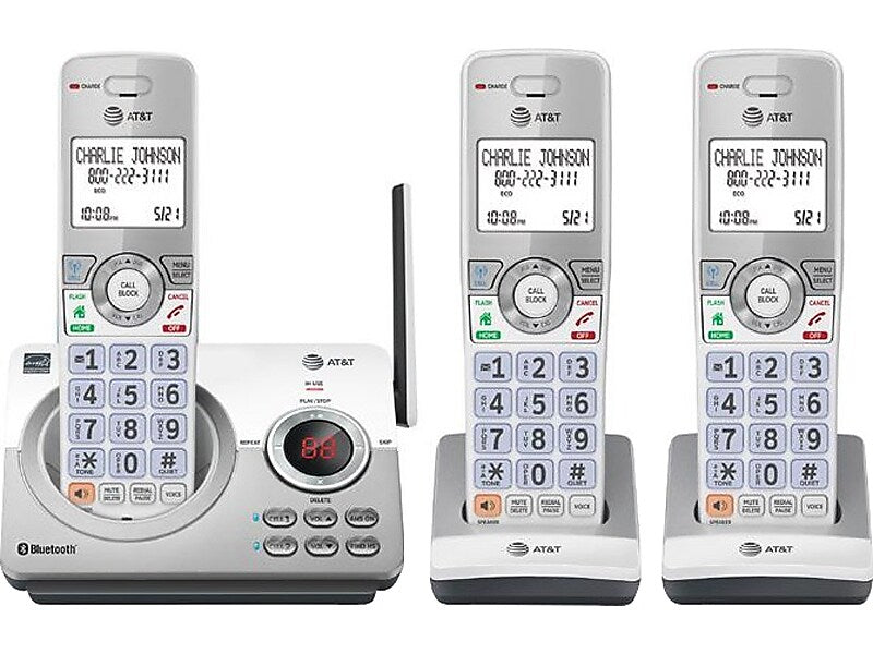 AT&T Connect to Cell 3-Handset Cordless Telephone, White/Silver