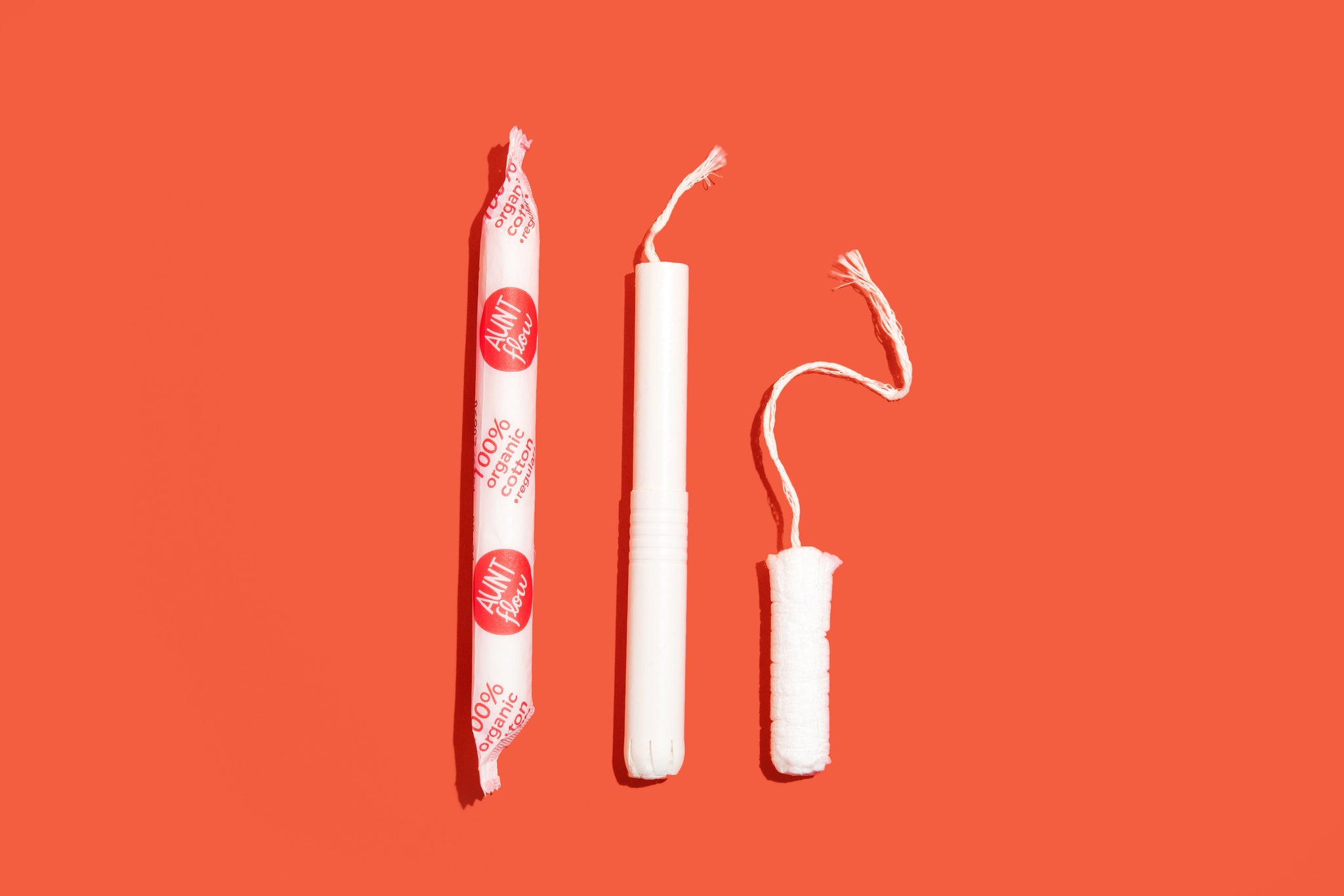 Aunt Flow 100% Organic Cotton Tampon with Applicator, Regular, 500/Carton