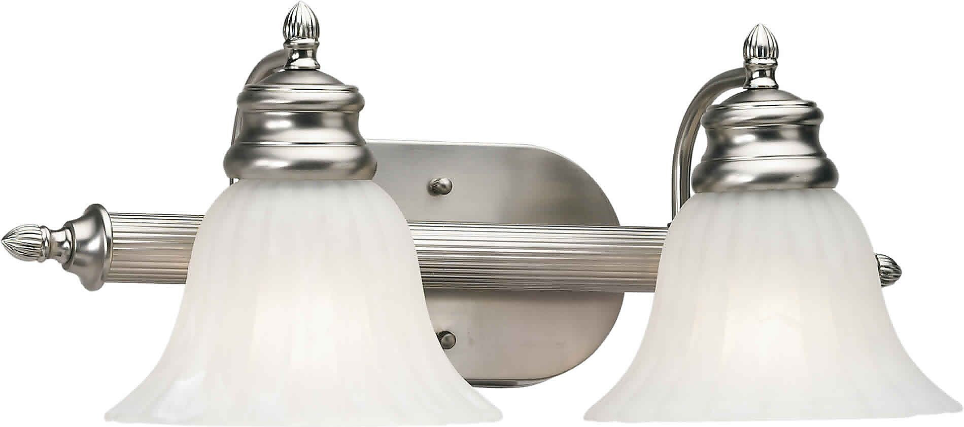 Aurora® 2 Light Bath Vanity With Fluted Satin Etched Glass Shade, Brushed Nickel
