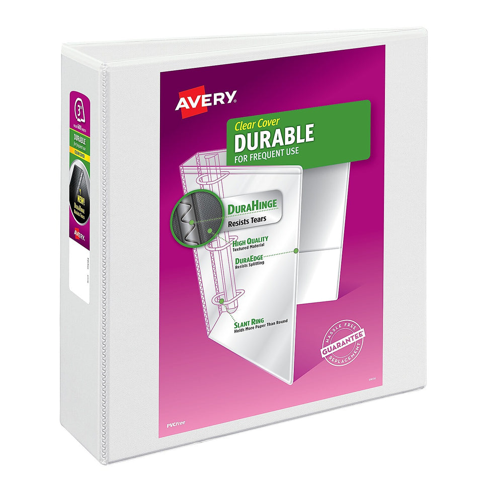 Avery 3" 3-Ring View Binders, D-Ring, White