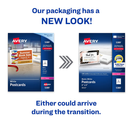 Avery® 4" x 6" Laser Postcards, Heavy Card Stock, White, 100/Box