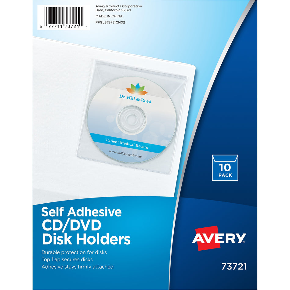 Avery Adhesive Holders for CD/DVD/Zip, Clear Vinyl, 10/Pack