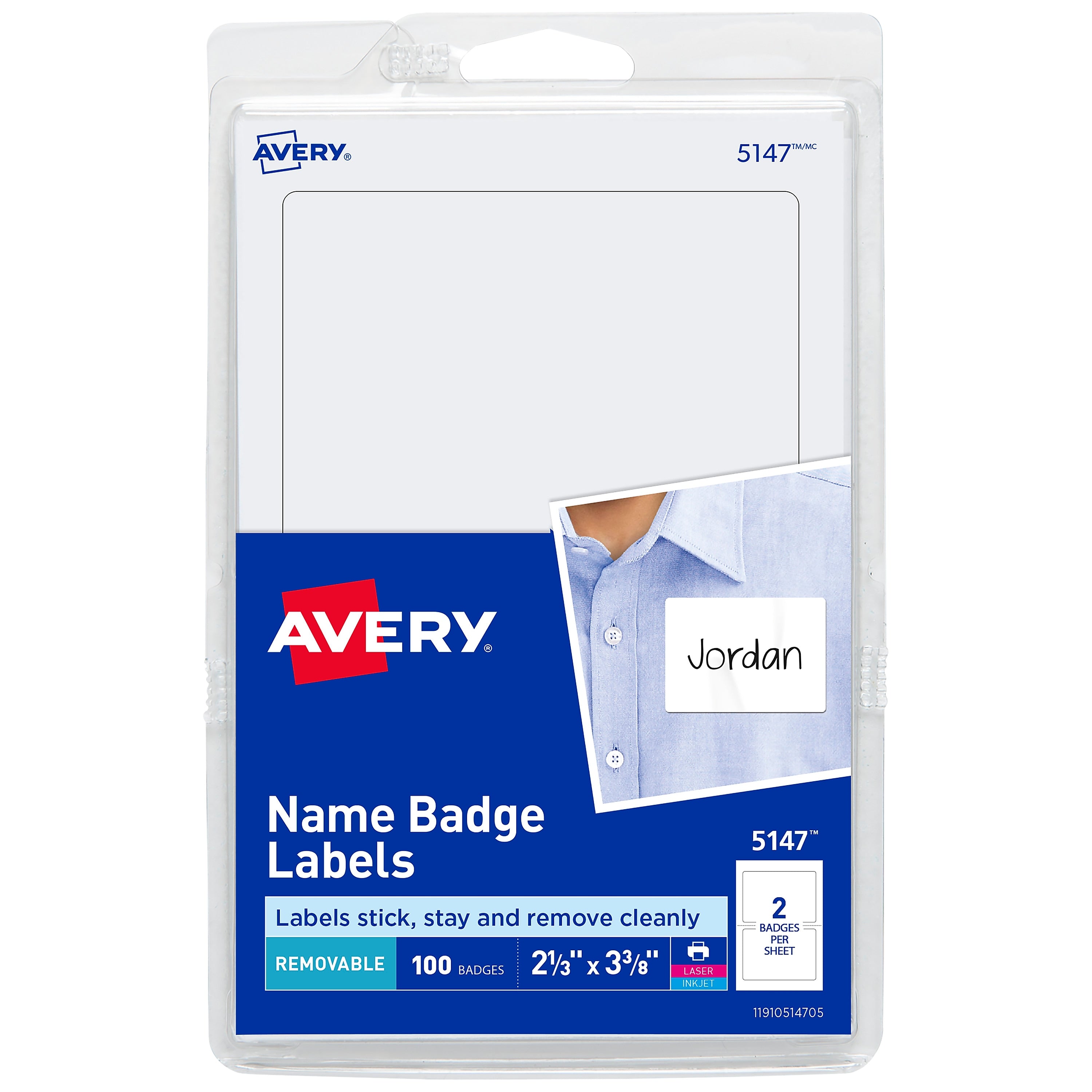 Avery Adhesive Laser/Inkjet Name Badge Labels, 2 1/3