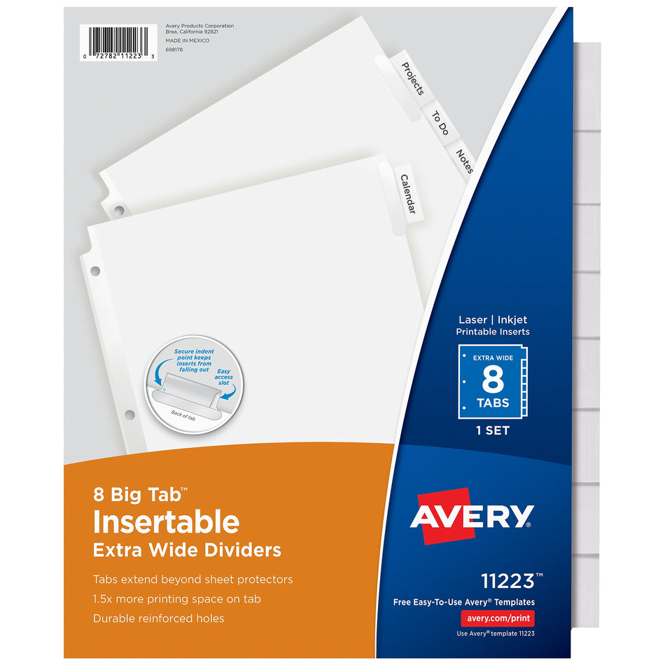 Avery Big Tab Extra-Wide Insertable Paper Dividers, 8 Tab, Clear, Clear Reinforced