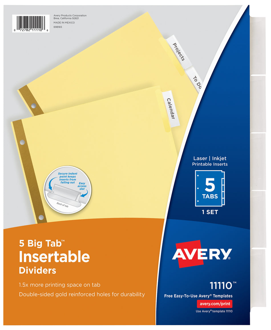 Avery Big Tab Insertable Paper Dividers, 5-Tab, Yellow