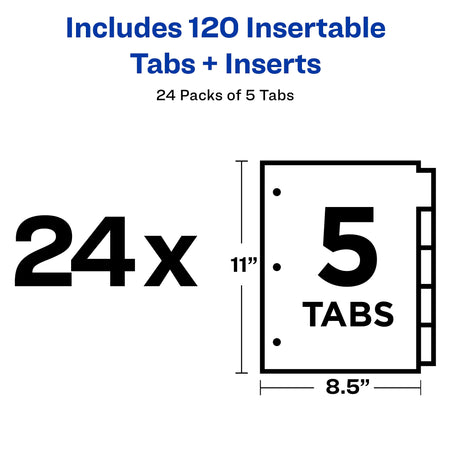 Avery Big Tab Insertable Paper Dividers, 5 Tabs, Buff with Clear Tabs, 24 Sets/Pack