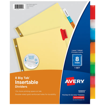 Avery Big Tab Insertable Paper Dividers, 8 Tabs, Buff with Multicolor Tabs