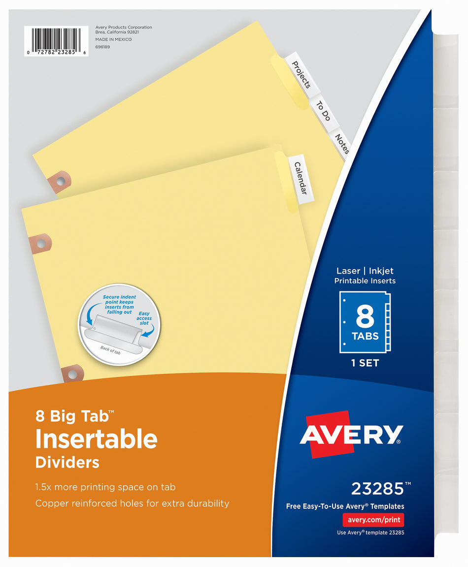 Avery Big Tab Insertable Paper Dividers, 8 Tabs, Clear, Copper Reinforced