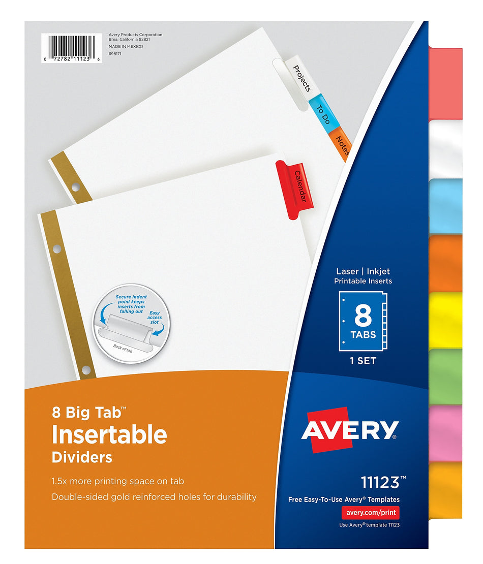 Avery Big Tab Insertable Paper Dividers, 8 Tabs, White with Multicolor Tabs