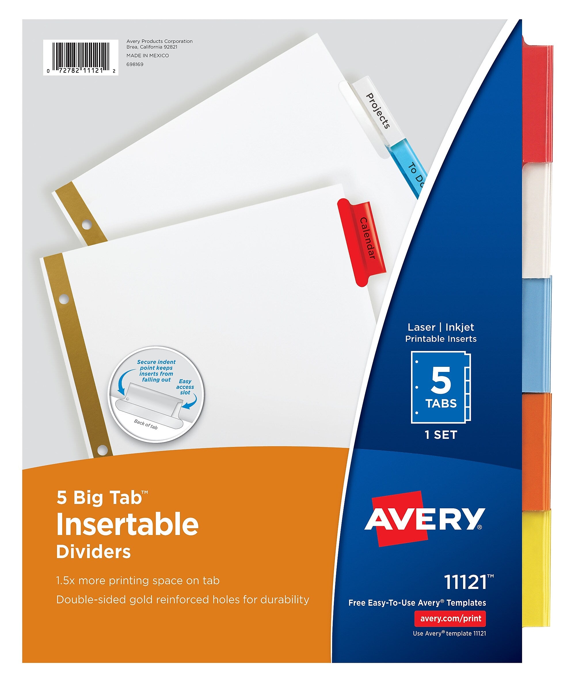 Avery Big Tab Insertable Paper Dividers, Assorted Color 5 Tab, White