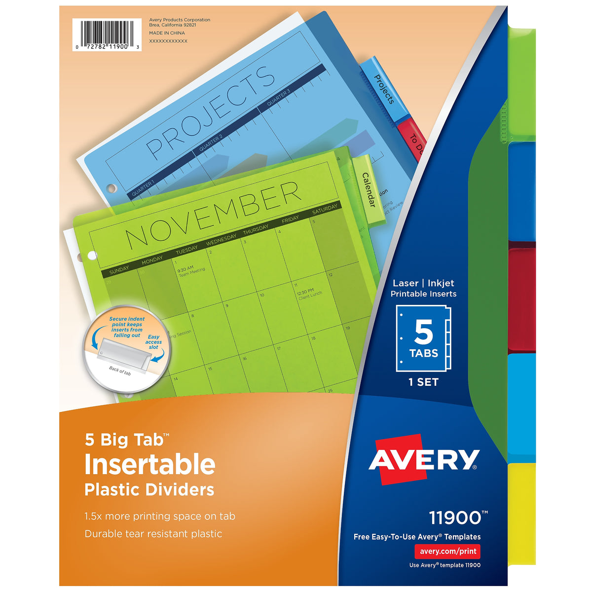 Avery Big Tab Insertable Plastic Dividers, 5 Tabs, Multicolor