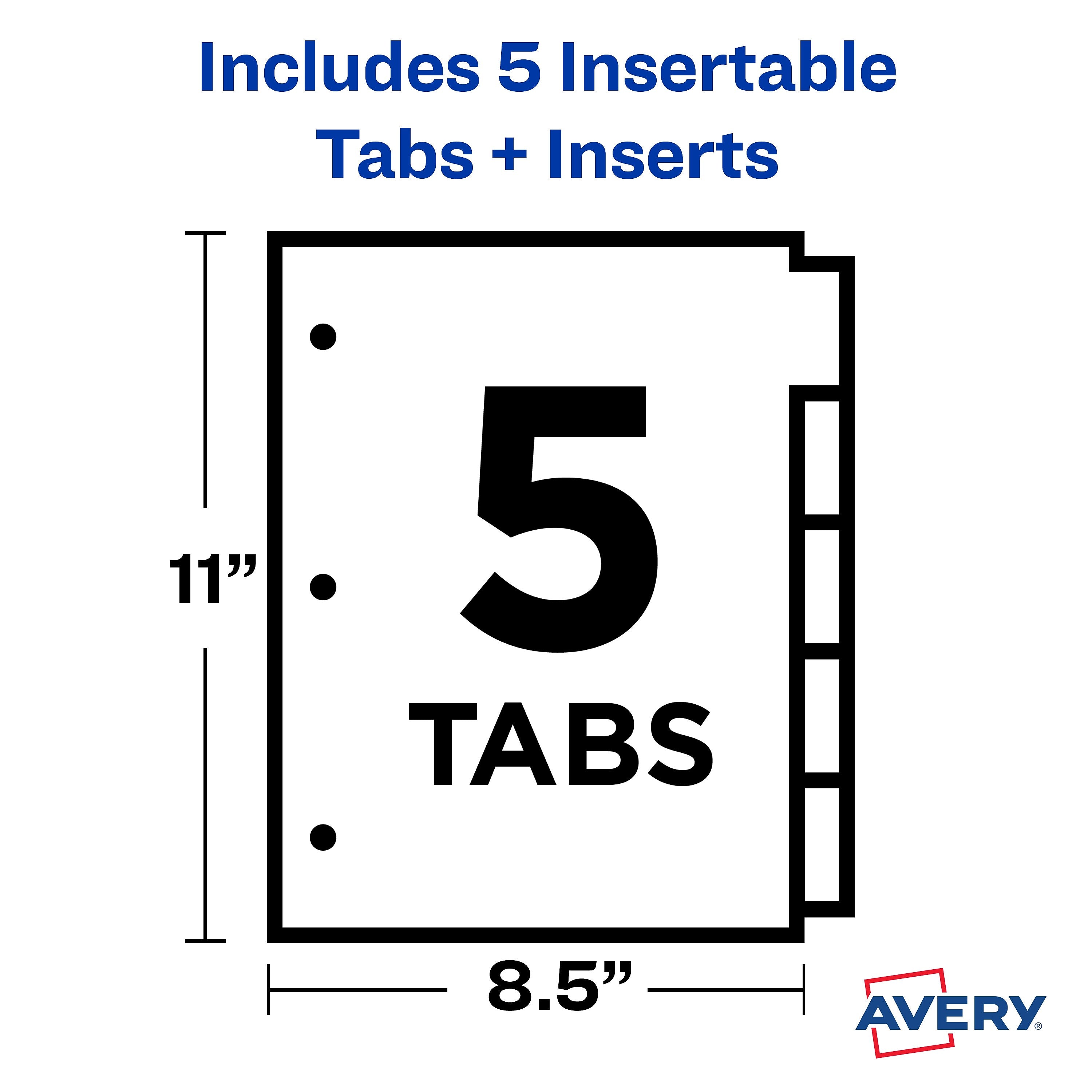 Avery Big Tab Insertable Plastic Dividers, 5 Tabs, Multicolor