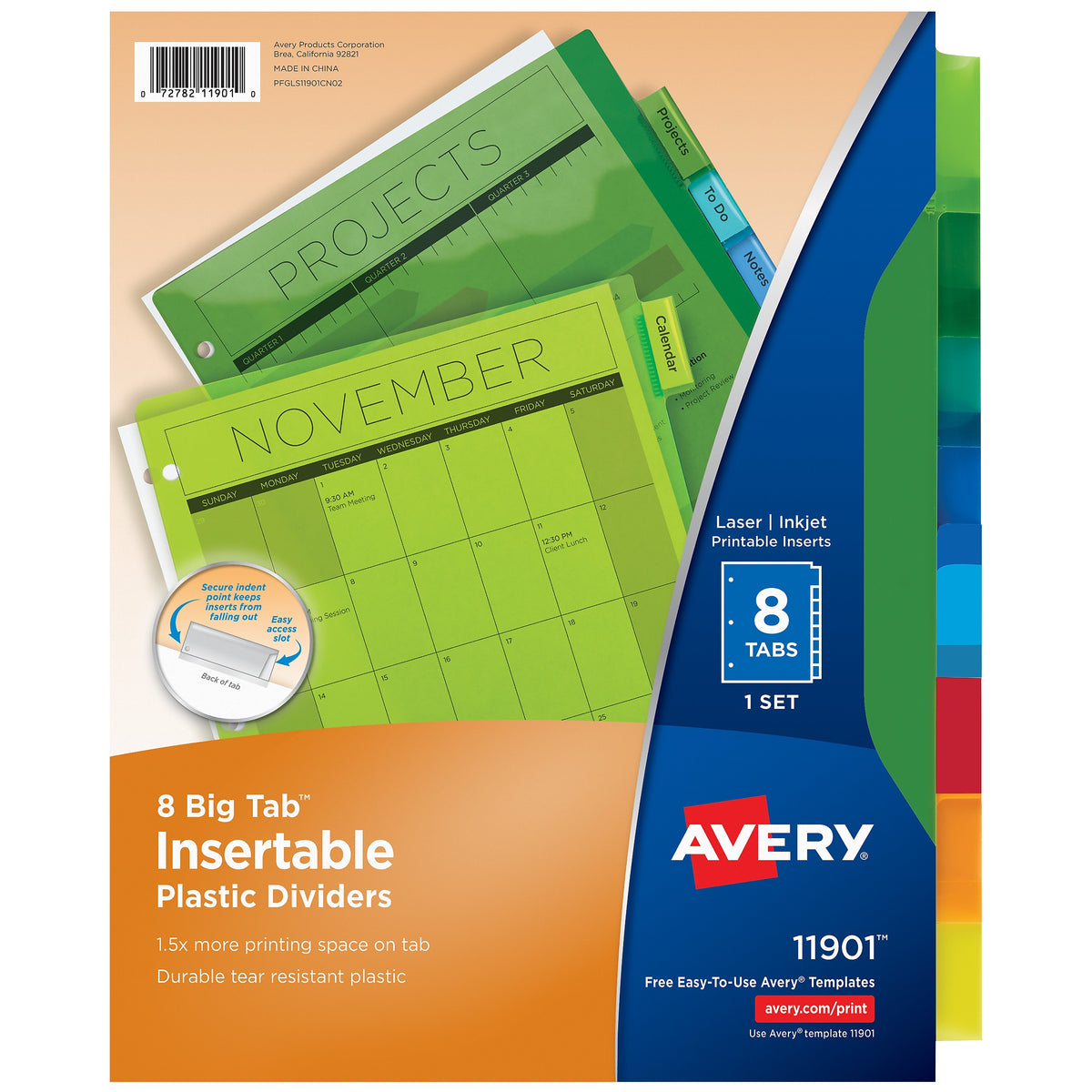 Avery Big Tab Insertable Plastic Dividers, 8 Tabs, Multicolor