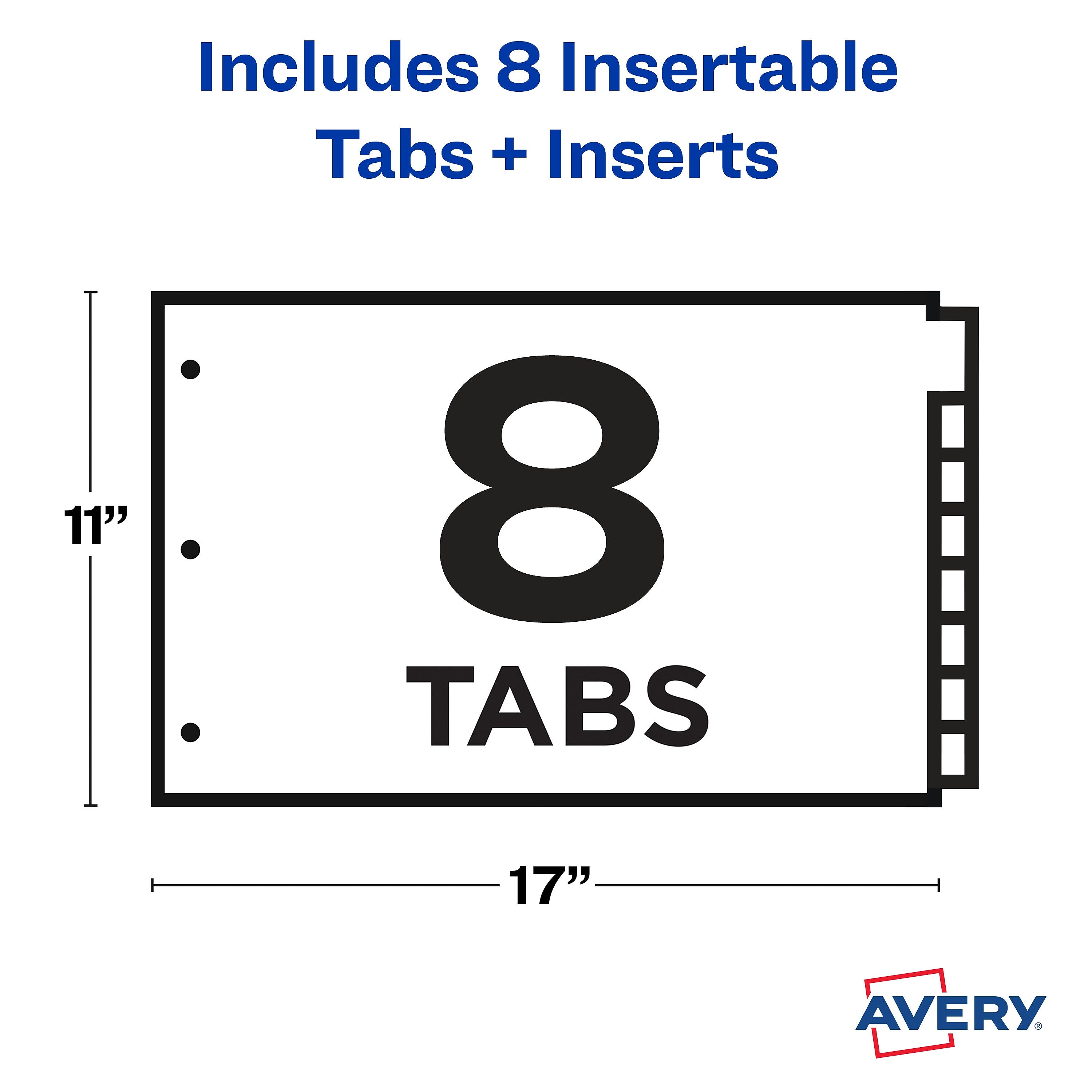 Avery Big Tab Insertable Plastic Dividers for 11" x 17" Binders, 8 Tabs, Multicolor