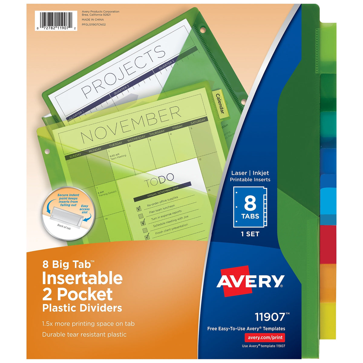 Avery Big Tab Insertable Plastic Dividers with 2 Pockets, 8 Tabs, Multicolor