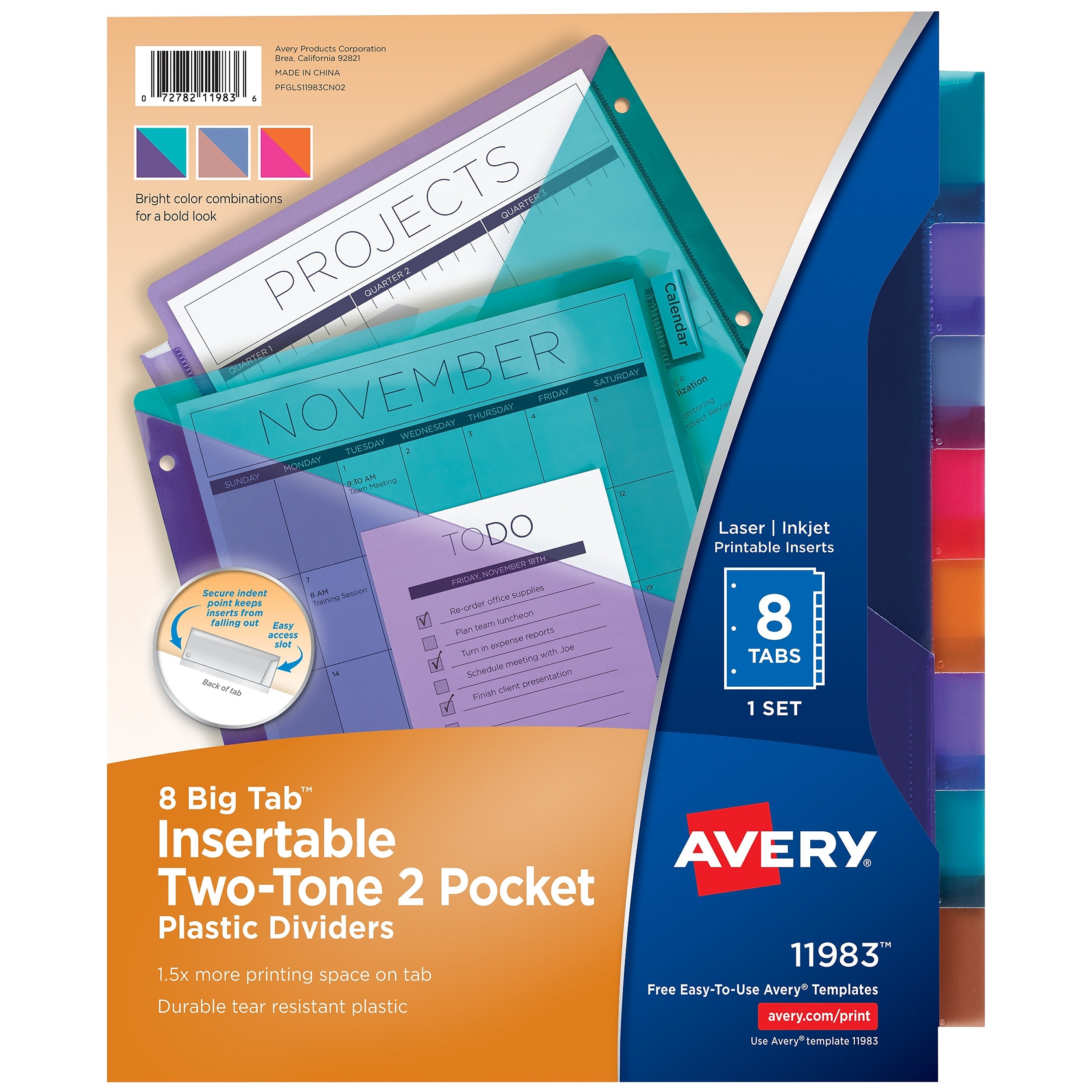 Avery Big Tab Insertable Plastic Dividers with 2 Pockets, 8 Tabs, Two-Tone Multicolor