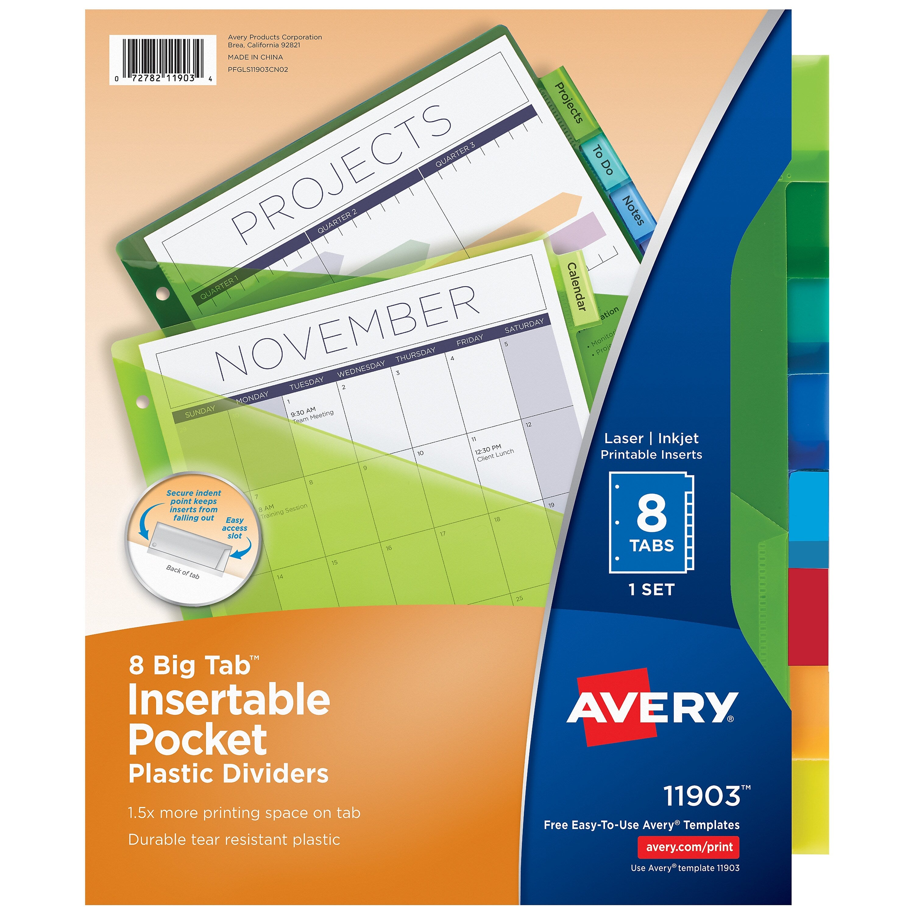 Avery Big Tab Insertable Plastic Dividers with Pocket, 8 Tabs, Multicolor