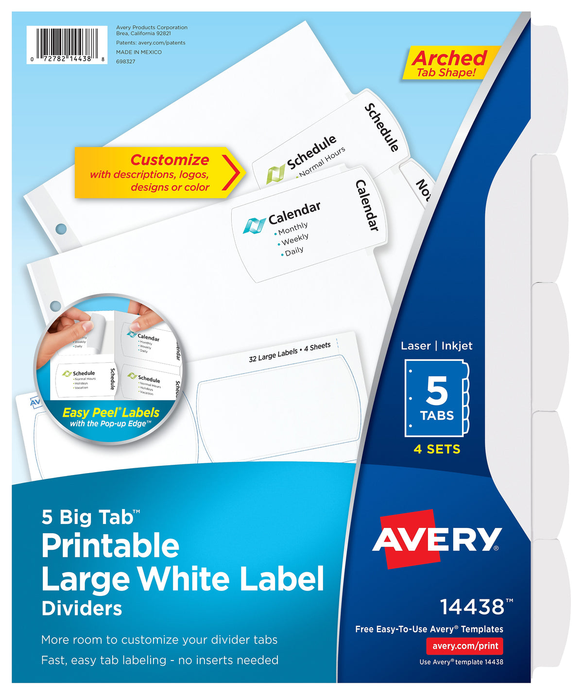 Avery Big Tab Printable Paper Dividers with Large White Labels, 5 Tabs, White, 4 Sets/Pack