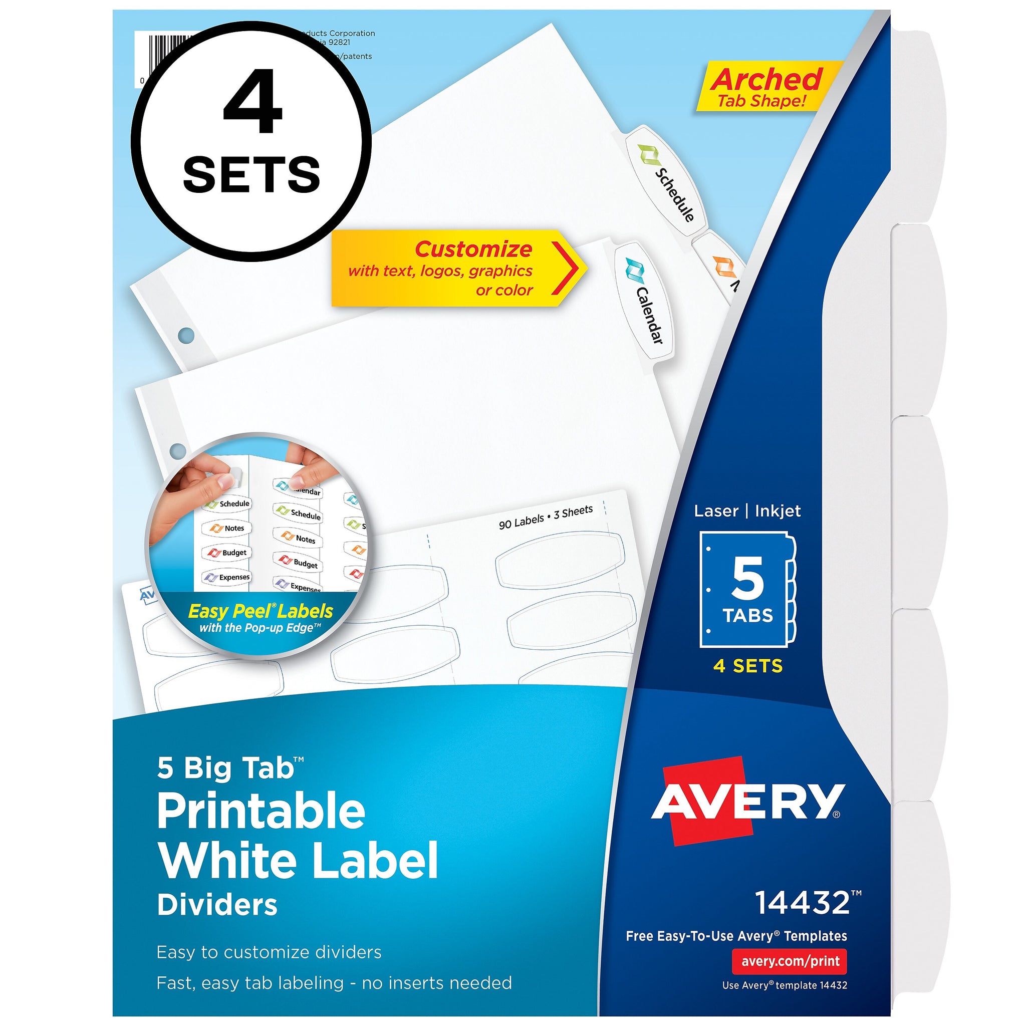Avery Big Tab Printable Paper Dividers with White Labels, 5 Tabs, 4 Sets/Pack