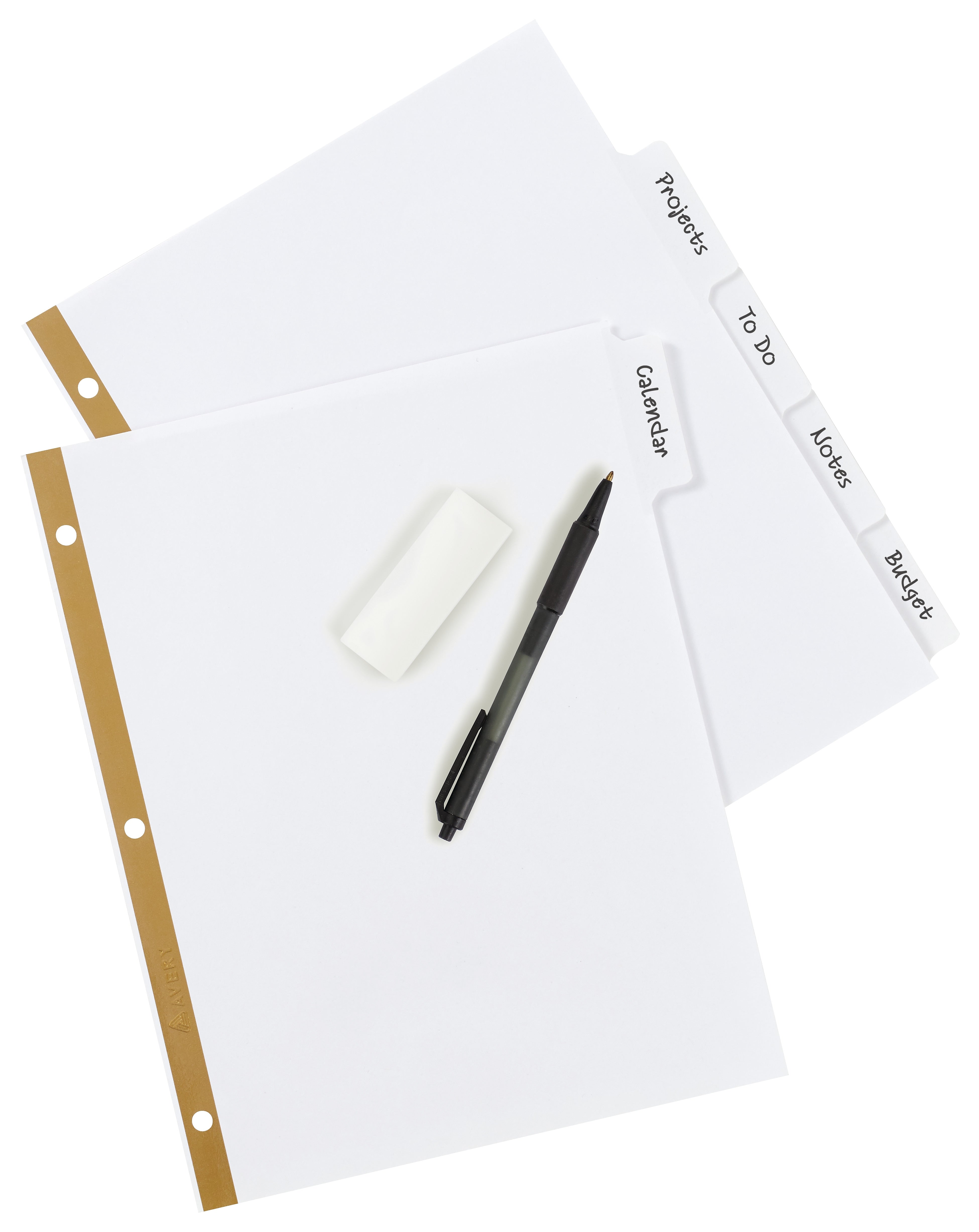 Avery Big Tab Write & Erase Paper Dividers, 5 Tabs, White, Gold Reinforced