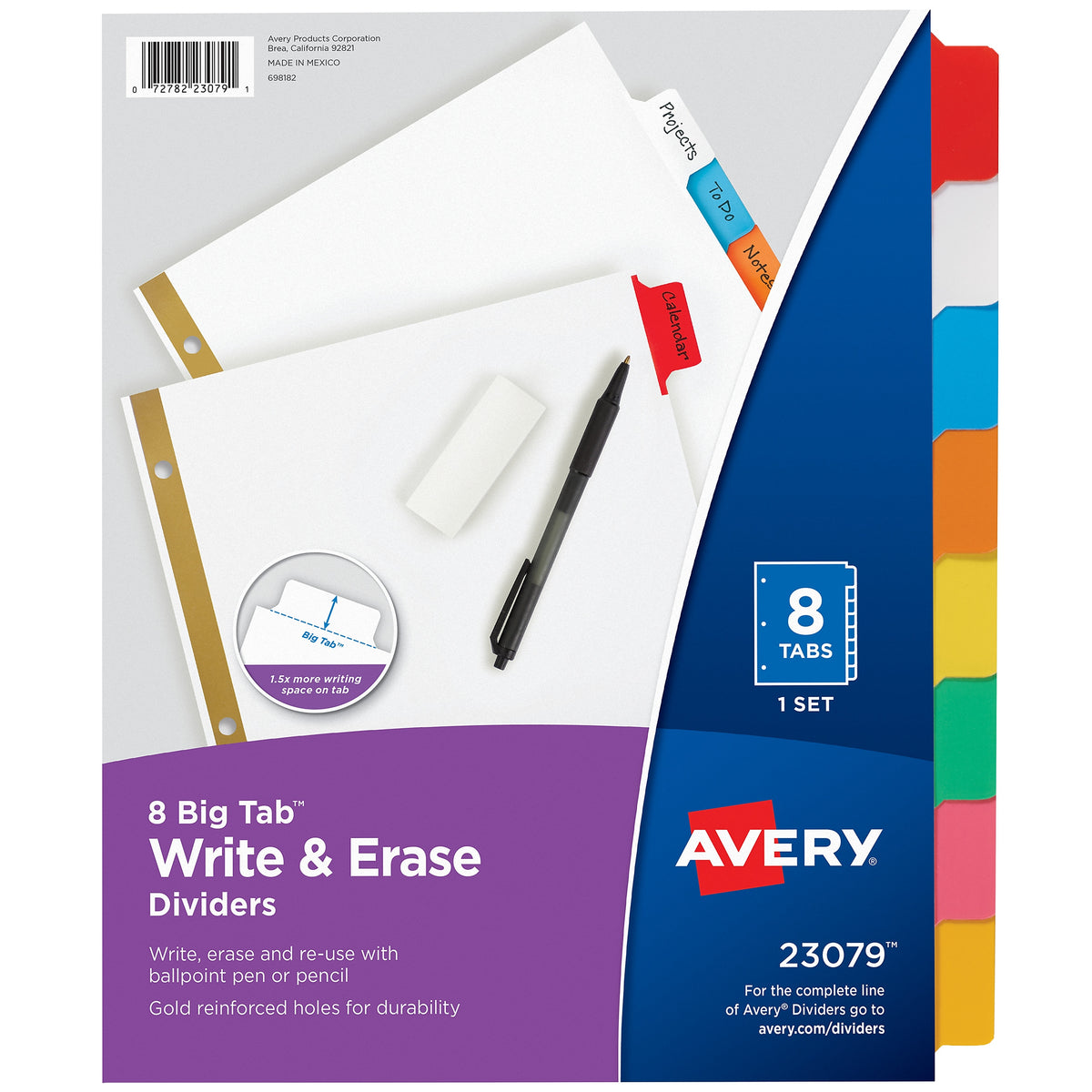 Avery Big Tab Write & Erase Paper Dividers, 8 Tabs, Multicolor, Gold Reinforced