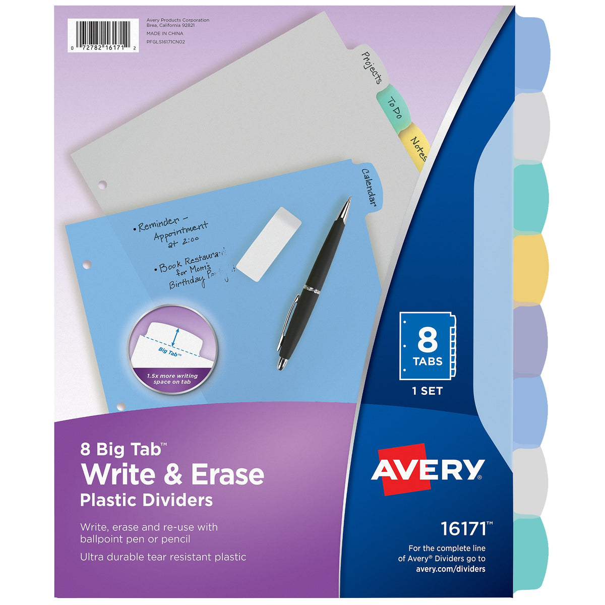 Avery Big Tab Write & Erase Plastic Dividers, 8 Tabs, Multicolor