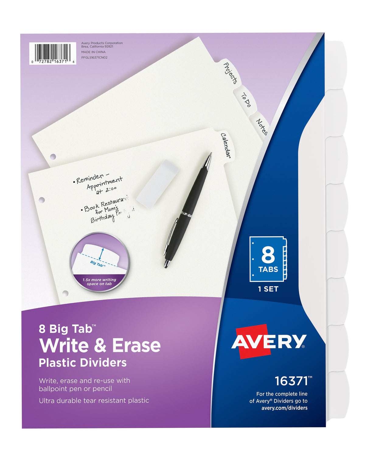 Avery Big Tab Write & Erase Plastic Dividers, 8 Tabs, White