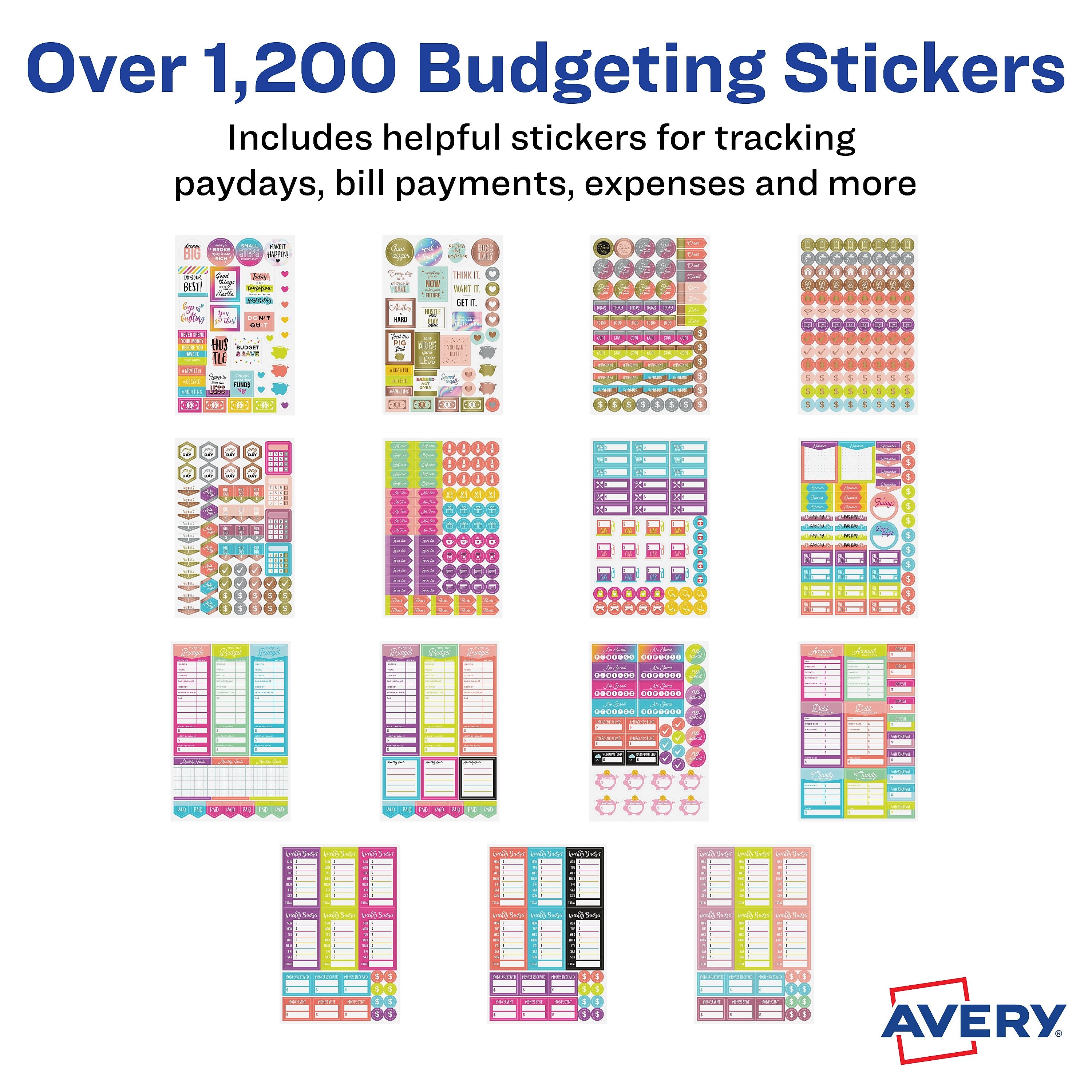 Avery Budget Planner Stickers Pack, 1,230 Stickers, Expense Tracker and Finance Planner Sticker Sheets