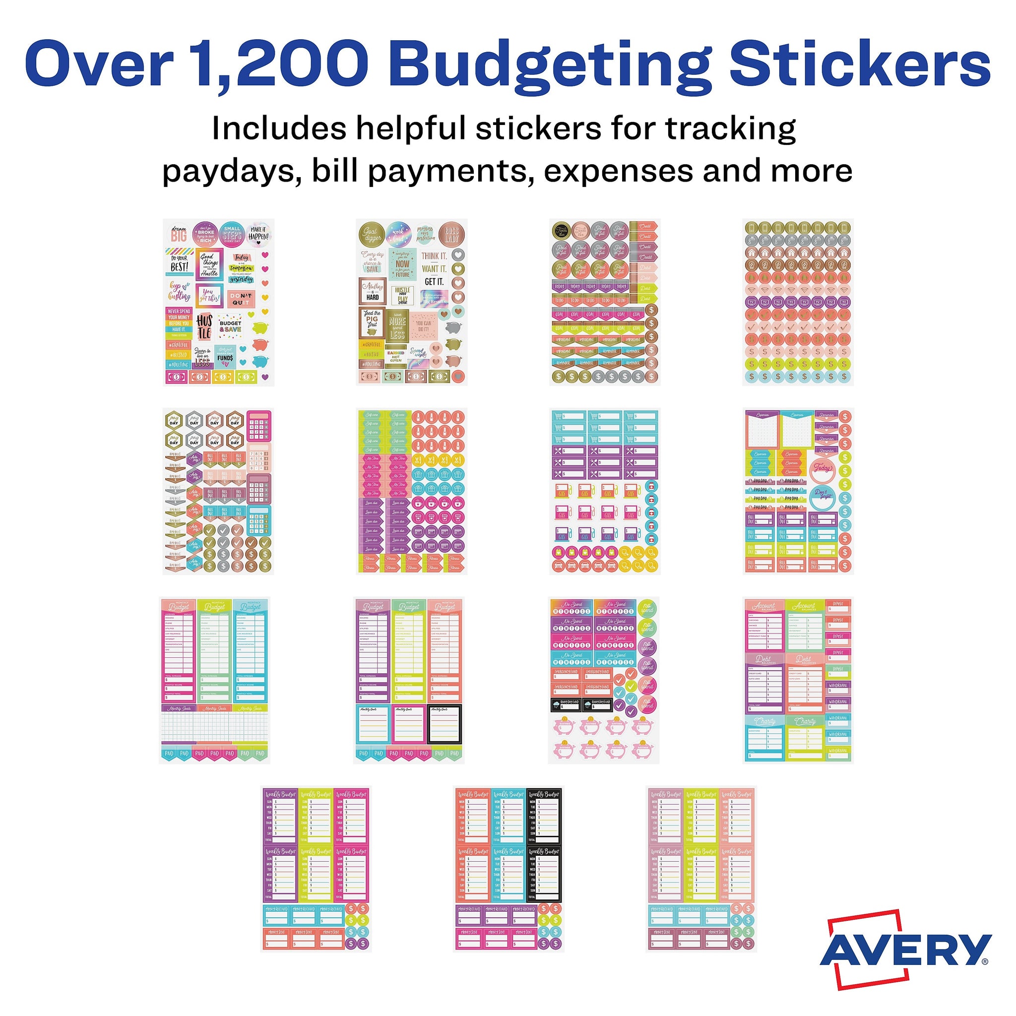 Avery Budget Planner Stickers Pack, 1,230 Stickers, Expense Tracker and Finance Planner Sticker Sheets