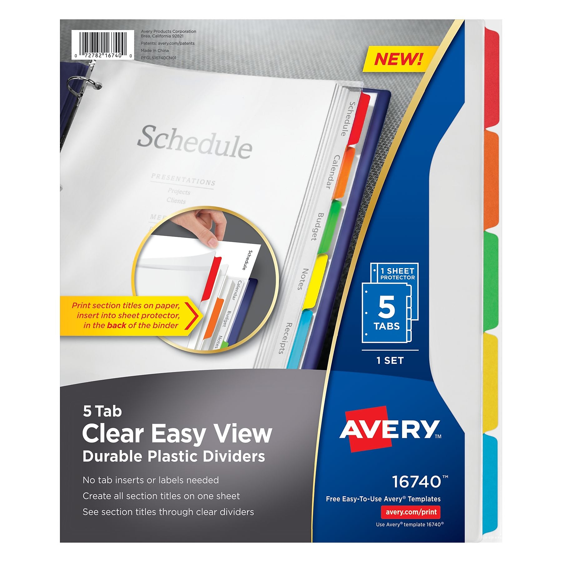 Avery Clear Easy View Plastic Dividers, 5 Tabs, Multicolor