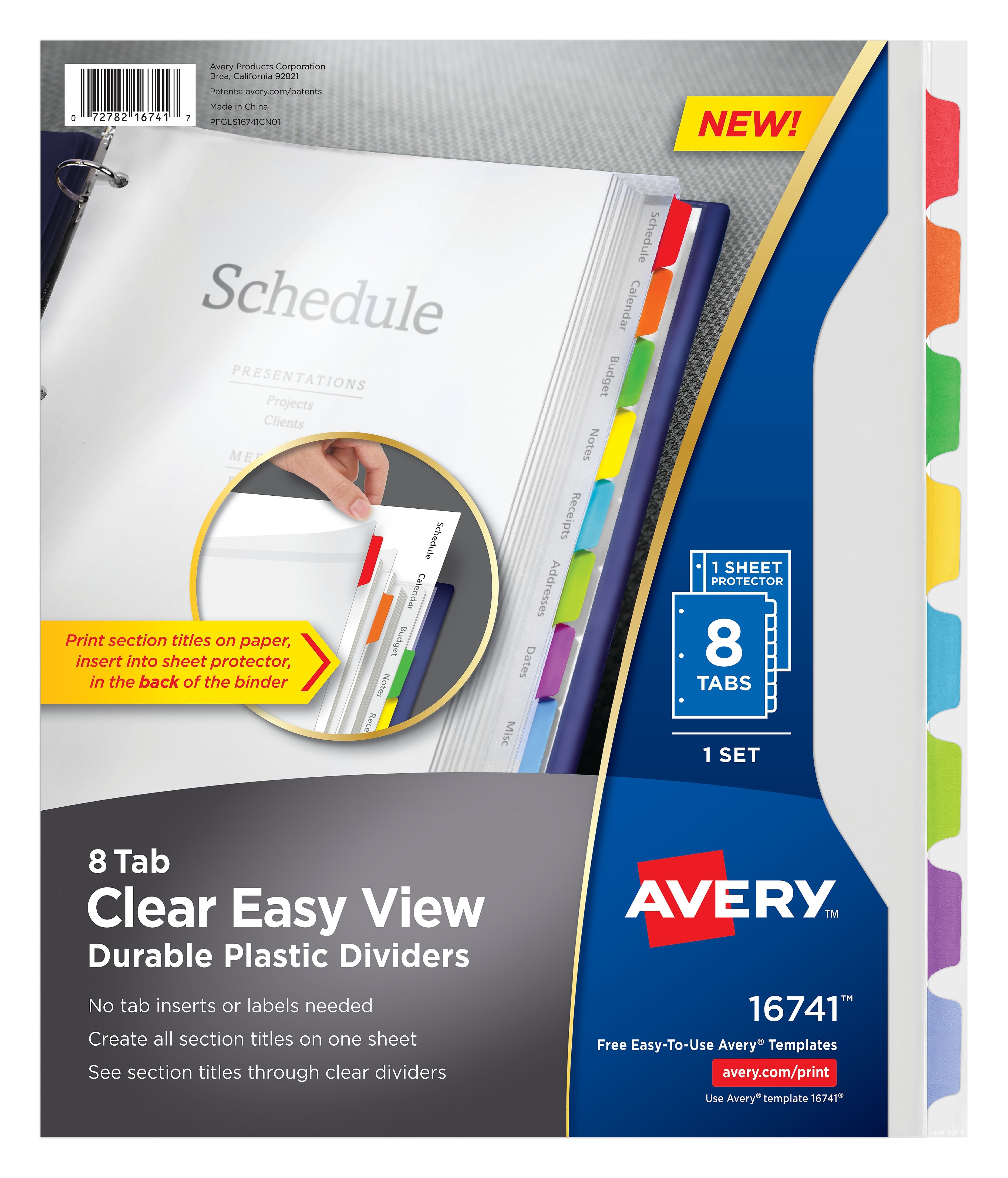 Avery Clear Easy View Plastic Dividers, 8 Tabs, Multicolor