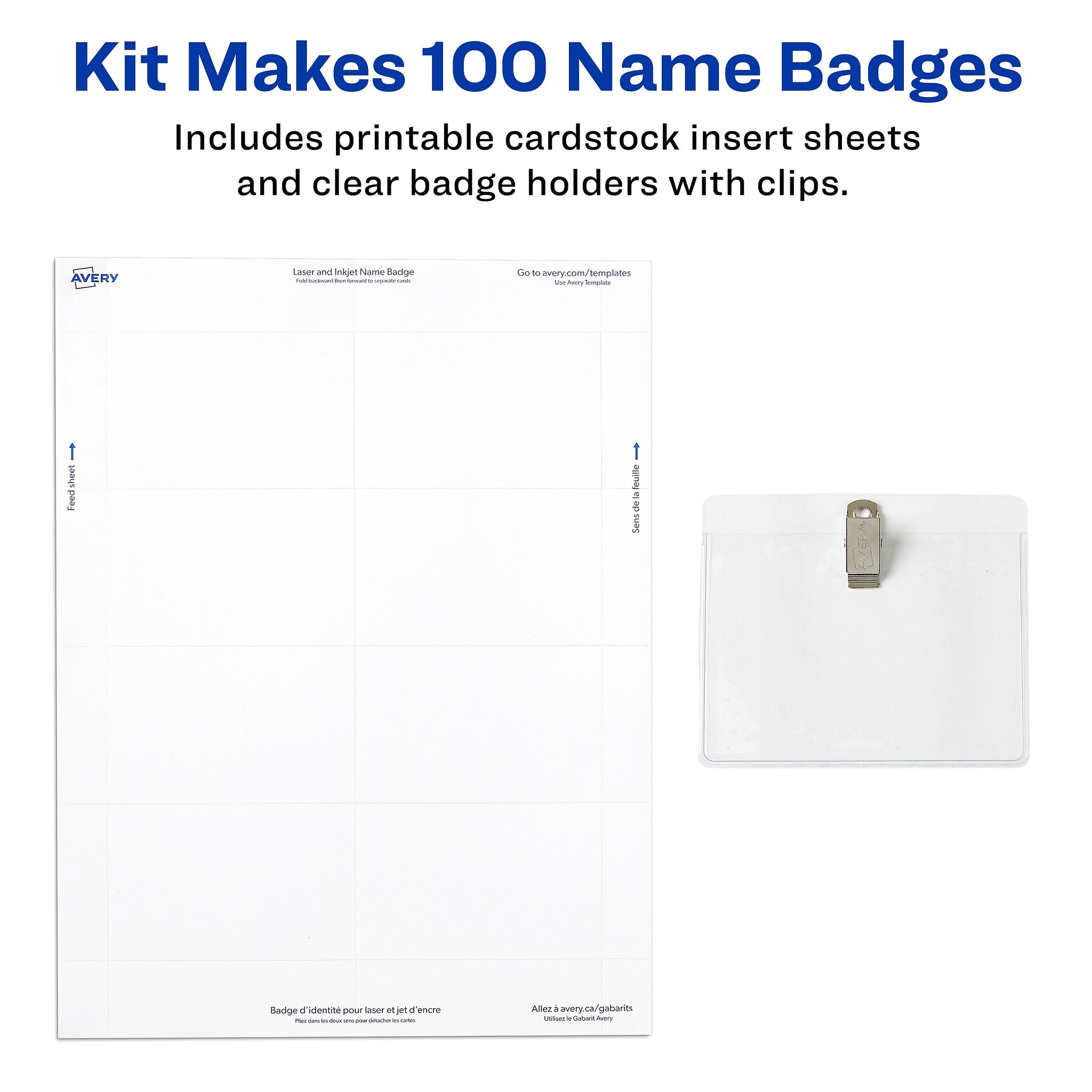 Avery Clip Style Laser/Inkjet Name Badge Kit, 2 1/4