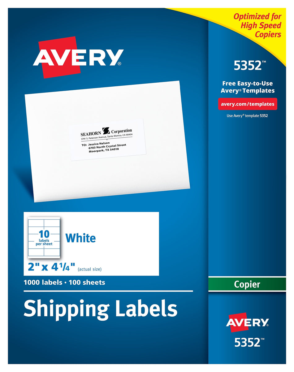 Avery Copier Shipping Labels, 2" x 4-1/4", White, 10 Labels/Sheet, 100 Sheets/Box