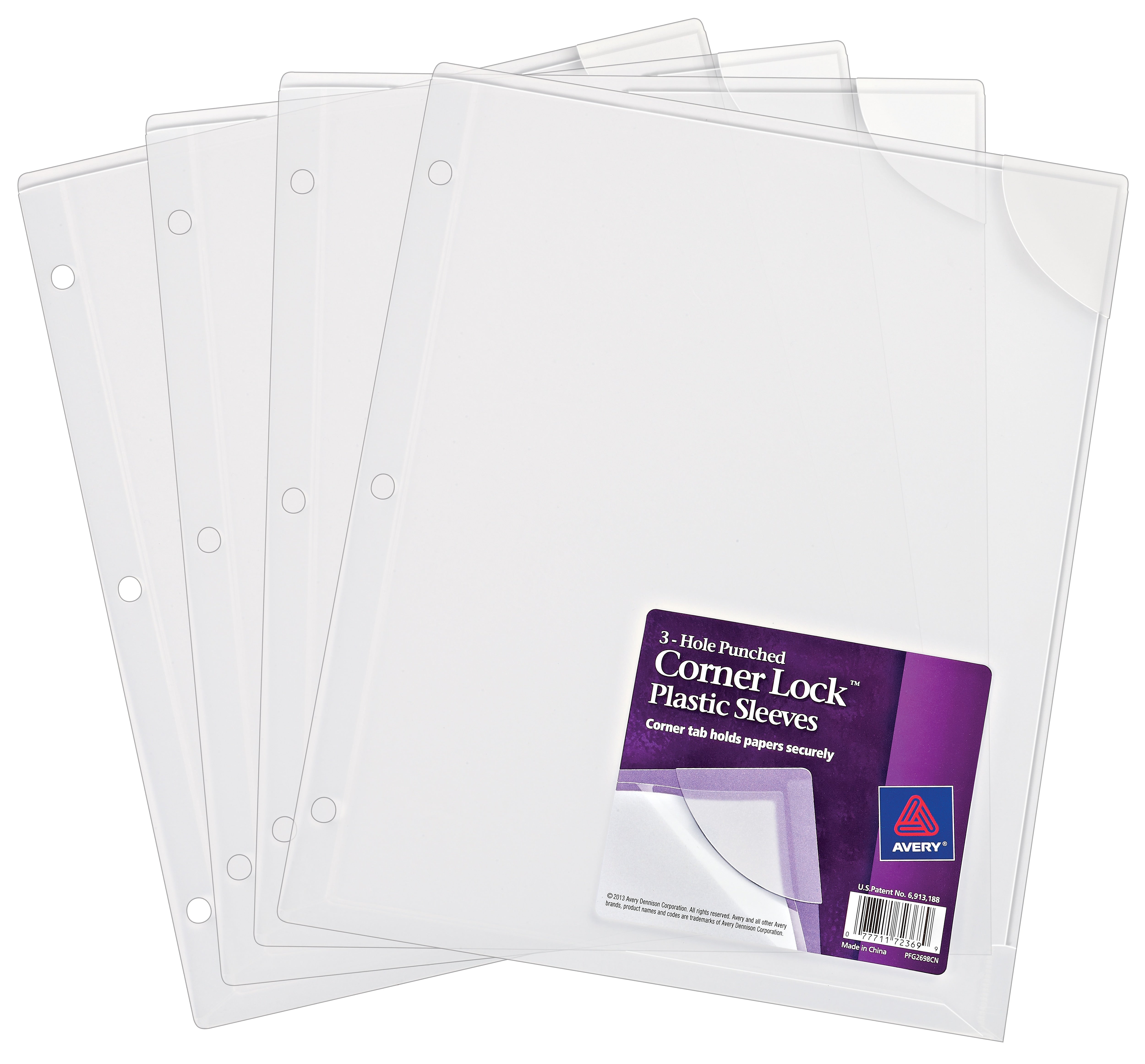 Avery Corner Lock, 3-Hole Punched Plastic Sleeves, Heavyweight, 8-1/2