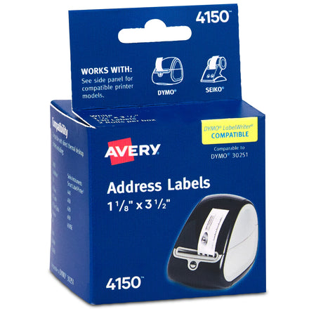 Avery Direct Thermal Roll Address Labels, 1-1/8" x 3-1/2", White, 130 Labels/Roll, 2 Rolls/Box