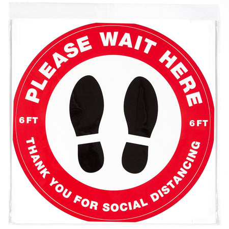 Avery Directional "Please Wait Here" Preprinted Floor Decals, 10.5" Diameter, White/Red, 5/Pack