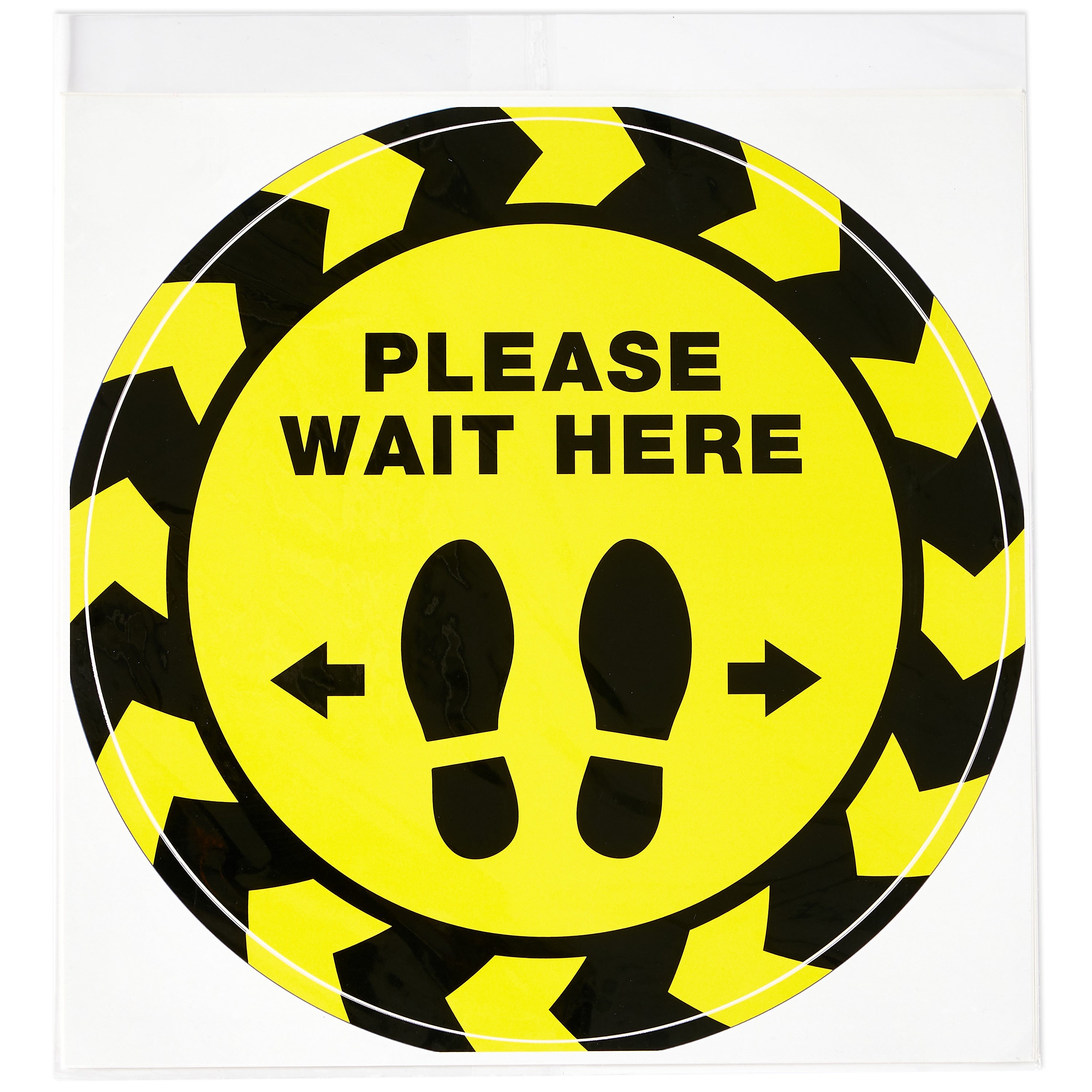 Avery Directional "Please Wait Here" Preprinted Floor Decals, 10.5" Diameter, Yellow/Black, 5/Pack