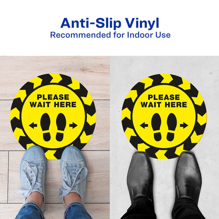 Avery Directional "Please Wait Here" Preprinted Floor Decals, 10.5" Diameter, Yellow/Black, 5/Pack