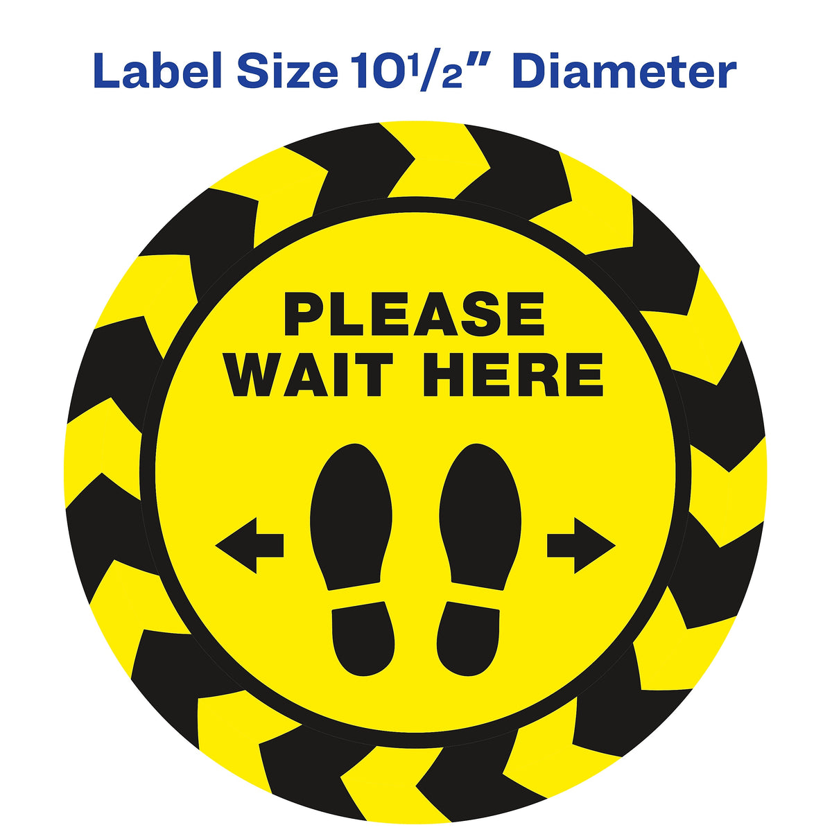 Avery Directional "Please Wait Here" Preprinted Floor Decals, 10.5" Diameter, Yellow/Black, 5/Pack